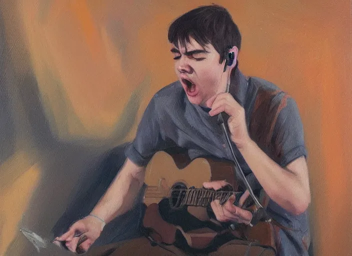 Image similar to Declan Mckenna singing, concept art oil painting by Jama Jurabaev, extremely detailed, brush hard, artstation