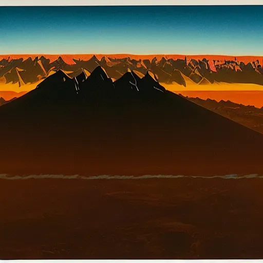 Image similar to dark solar eclipse, above rocky mountains, highly detailed, studio 4 k quality, by chesley bonestell