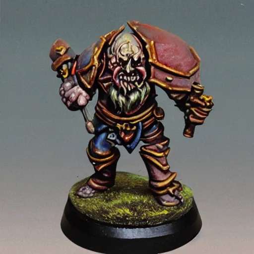 Prompt: chaos dwarf smith from warhammer fantasy : : head and torso oil painting