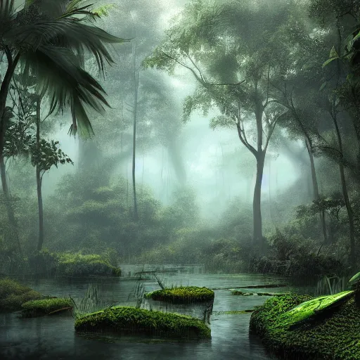 Prompt: Wild misty jungles, 8k, detailed, concept art, realistic, trending on artstation