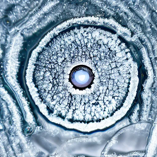 Image similar to a transparent sheet of frosted ice, with a weird eye behind it, XF IQ4, f/1.4, ISO 200, 1/160s, 8K, RAW, unedited, symmetrical balance, in-frame