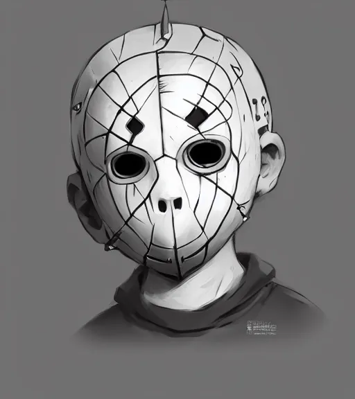 Image similar to beautiful little boy anime character inspired by jason voorhees, art by rossdraws, wlop, ilya kuvshinov, artgem lau, sakimichan and makoto shinkai, concept art, anatomically correct, extremely coherent, realistic, mask, smooth hd, 8 0 s haircut