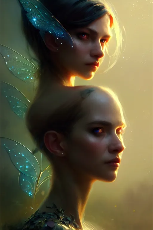 Image similar to cinematic shot of an epic portrait of a fairy dressed in military clothes, shiny skin, beautiful eyes, beautiful, small details, night setting, realistic poster with volumetric light from craig mallism, artgerm, jeremy lipkin and michael garmash, unreal engine, radiant light, detailed and complex environment, digital art, trends at art station, a masterpiece