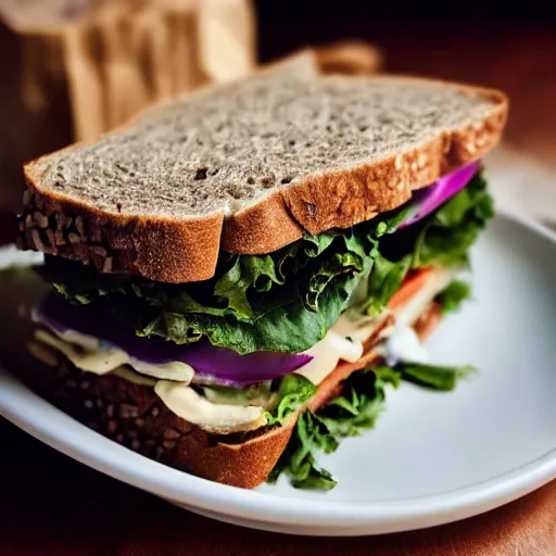 Image similar to close up high resolution photo of vegan sandwich, very tasty, food photography, instagram, trending