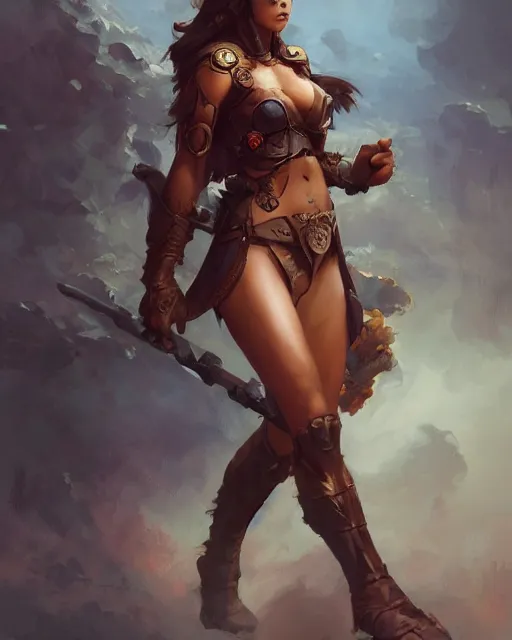 Image similar to beautiful female warrior by stanley artgerm lau, wlop, rossdraws, frank frazetta, andrei riabovitchev, marc simonetti, tranding on artstation