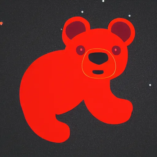 Prompt: red bear walking to the left on a black background, logo