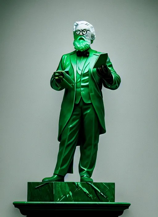 Image similar to colonel sanders as green marble statue by michaelangelo, high lights, 4 k, high detailed photography, 5 0 mm lens, depth of field, cinematic