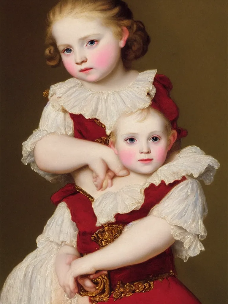 Image similar to portrait of a german toddler princess, circa 1 8 3 7, by carl joseph begas, highly detailed, beautiful, oil on canvas, 1 8 3 0 s style painting, romanticism