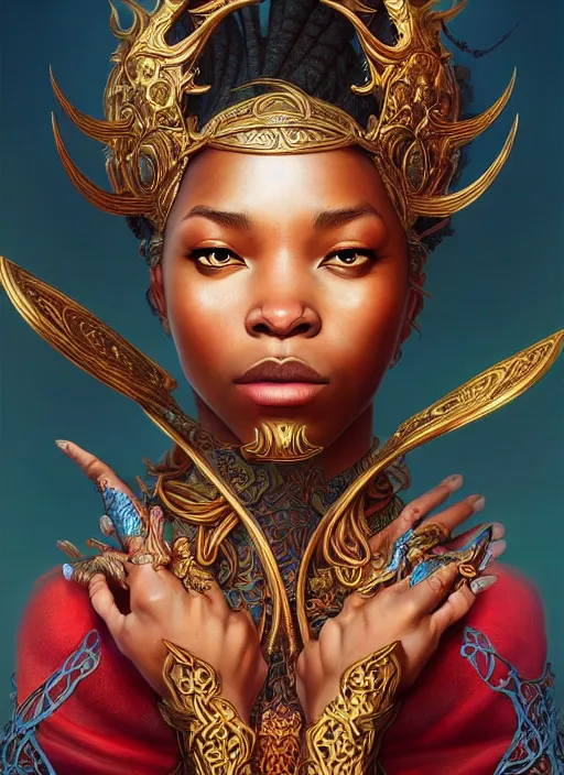 Prompt: : sango fantasy, fantasy magic, , intricate, sharp focus, illustration, highly detailed, digital painting, concept art, matte, Artgerm and Paul lewin and kehinde wiley, masterpiece