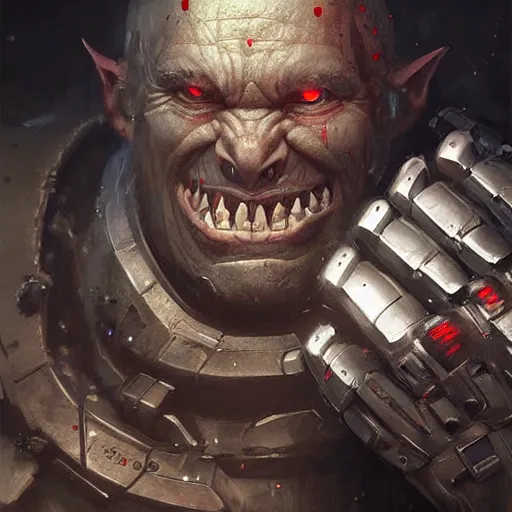 Image similar to portrait of an orc with a robotic hand,digital art,realistic,detailed,art by greg rutkowski