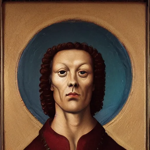 Image similar to renaissance character portrait of an alien