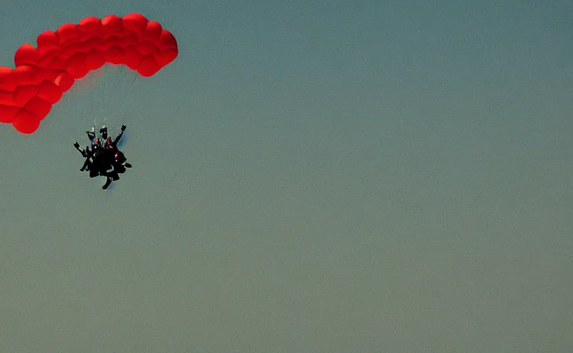 Prompt: color photo. closeup of a skydiver jumping. white plane in the background 8 0'style