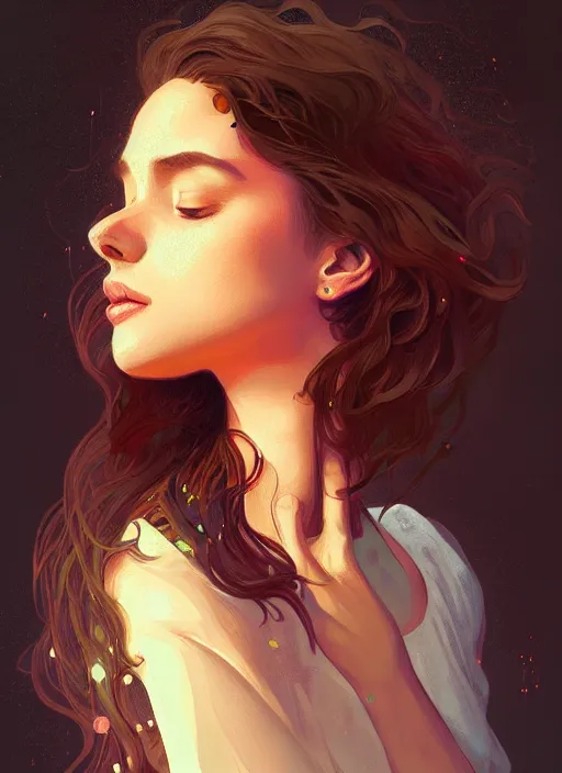 Image similar to handsome young black women with shoulder length brown hair, half body shot, path traced, highly detailed, high quality, digital painting, alena aenami, lilia alvarado, shinji aramaki, karol bak, alphonse mucha, tom bagshaw