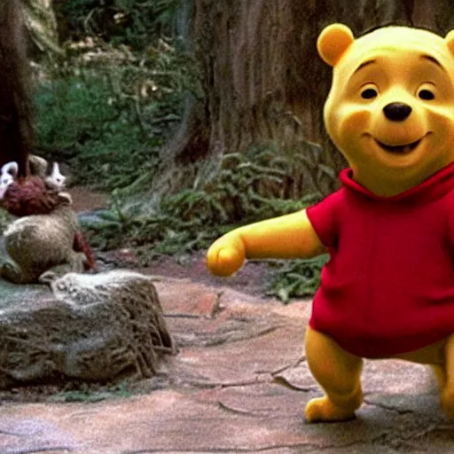 Image similar to A still of Keanu Reeves as Winnie the Pooh