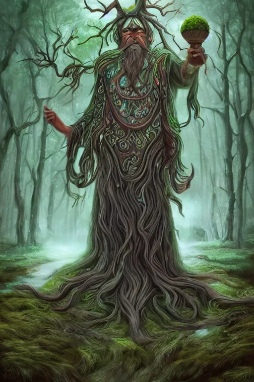 Image similar to gaelic forest spirit, qirin, god, deity, serene, wide angle, super highly detailed, professional digital painting, artstation, concept art, smooth, sharp focus, no blur, no dof, extreme illustration, Unreal Engine 5, Photorealism, HD quality, 8k resolution, cinema 4d, 3D, beautiful, cinematic, art by artgerm and greg rutkowski and alphonse mucha and loish and WLOP