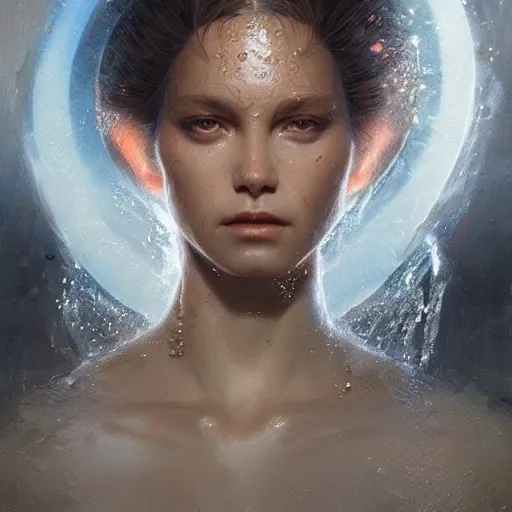 Prompt: a beautiful portrait of a water goddess with translucent skin by Greg Rutkowski and Raymond Swanland, Trending on Artstation, ultra realistic digital art
