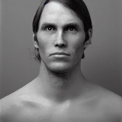 Prompt: A mugshot portrait of a man who looks like Jerma985 with short length wavy hair, a combover and wearing late 1970s menswear in the late 1970s, taken in the late 1970s, grainy, realistic, hyperrealistic, very realistic, highly detailed, very detailed, extremely detailed, detailed, trending on artstation, front facing, front view, headshot and bodyshot, detailed face, very detailed face