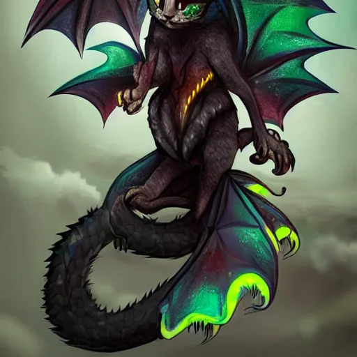 Prompt: an crossbreed between a dragon and a kitten, black fur, black wings, fantastic animal, magical, very cute, adorable, charming, amazing details, bright colors, ultra high definition, artstation pixiv, concept art,