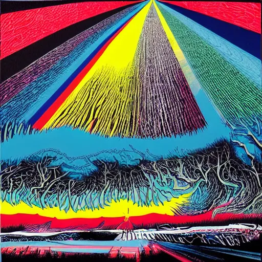 Prompt: Colorfull art by Radiohead, Thom Yorke (guitar), Jonny Greenwood (lead guitar), Colin Greenwood (bass), Ed O'Brien (guitar), Philip Selway (drums), realistic, hyperrealistic, highly detailed, very detailed, ultra detailed, color by Stanley Donwood