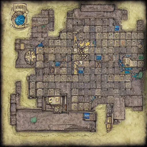 Image similar to map of a dungeon in waterdeep, isometric, detailed, game, dungeons and dragons
