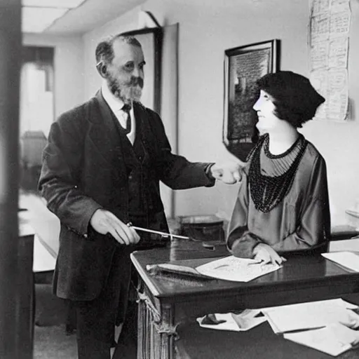 Prompt: a gold - headed cane on display in an office in rutgers university, the university president is looking wistfully at it, 1 9 2 2