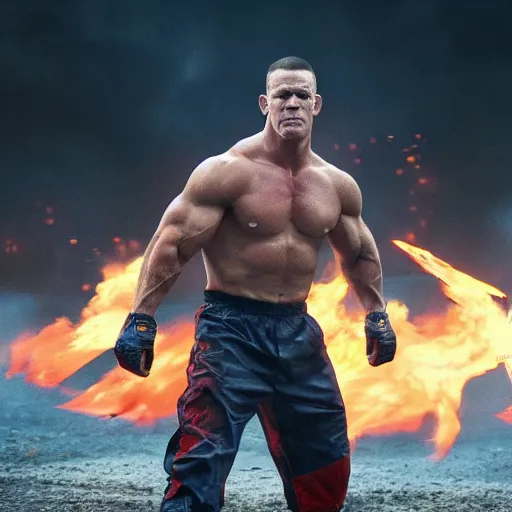 Prompt: john cena playing as charizard human hybrid movie still, cinematic, photorealistic, extreme detail, sharp focus, 8 k, intricate, hyper detailed, realistic, cinematic lighting