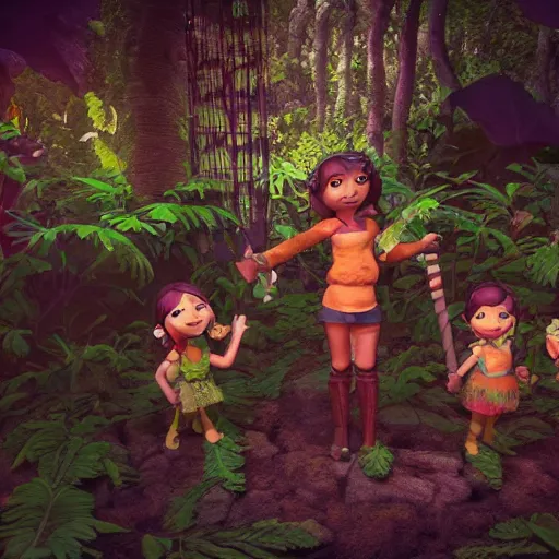 Image similar to screnshot from an upcoming game set in a jungle village, 3 d render, octane render, mage girl, cartoony style