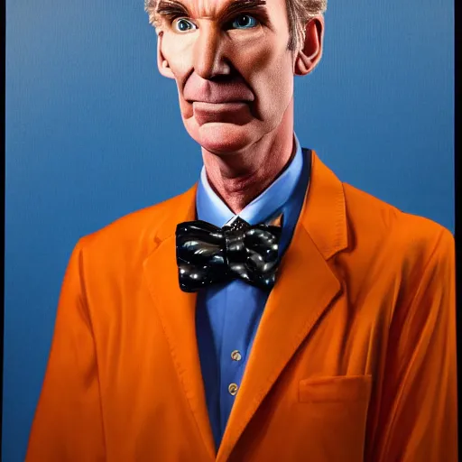 Prompt: a portrait of bill nye the science guy contemplating the universe, space, dramatic lighting and composition, blue, trending on artstation, concept art, comic book, chuck close, vittorio matteo corcos, john currin.
