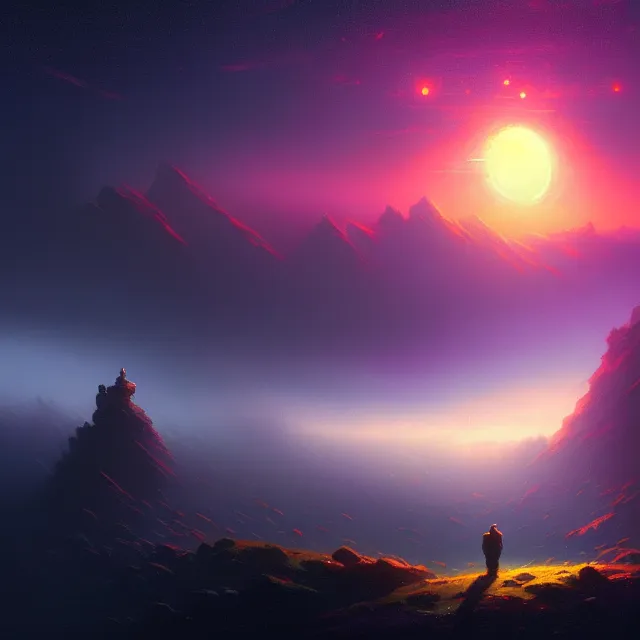 Image similar to very closeup view of the human eye, volumetric lighting, colorful, sharp and focus, ultra detailed, beautifully lit landscape, astrophotography, in the art style of dan mumford, ivan aivazovsky and marc simonetti