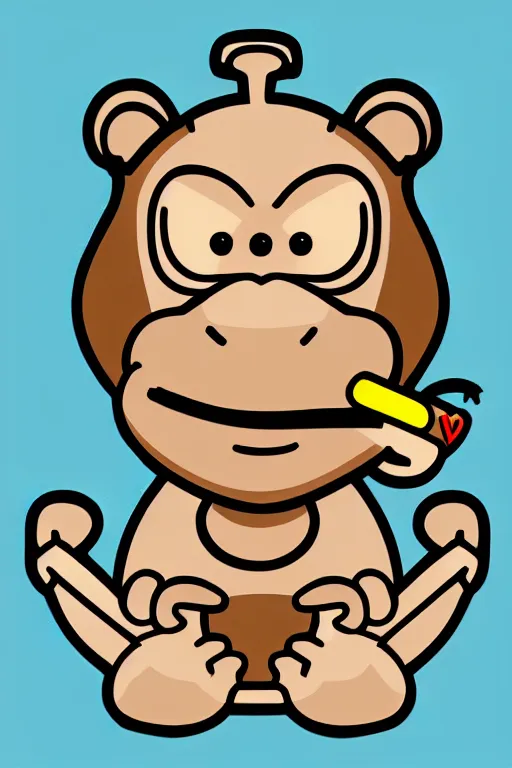 Prompt: Weed smoking monkey, sticker, andromorphic, colorful, illustration, highly detailed, simple, smooth and clean vector curves, no jagged lines, vector art, smooth