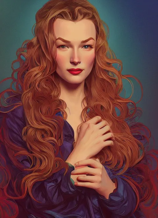 Image similar to veronica lake detailed clothing, half body shot, arms down, path traced, highly detailed, high quality, digital painting, alena aenami, lilia alvarado, shinji aramaki, karol bak, alphonse mucha, tom bagshaw