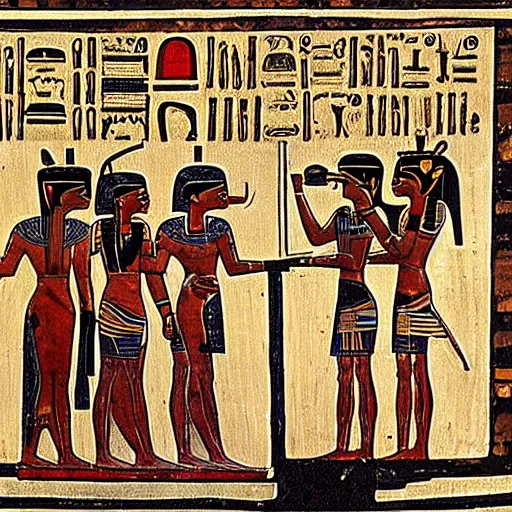 Prompt: highly detailed ancient Egyptian art with people drinking and serving coffee