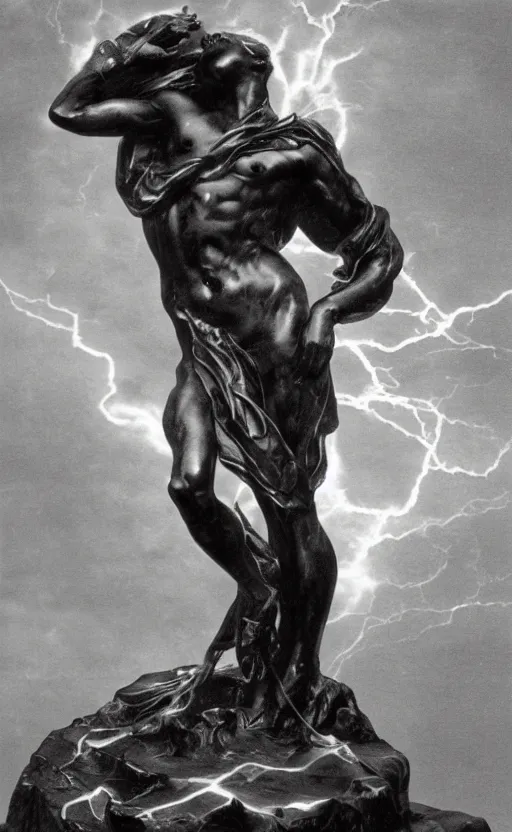 Image similar to lightning bolt black marble sculpture by gustave dore