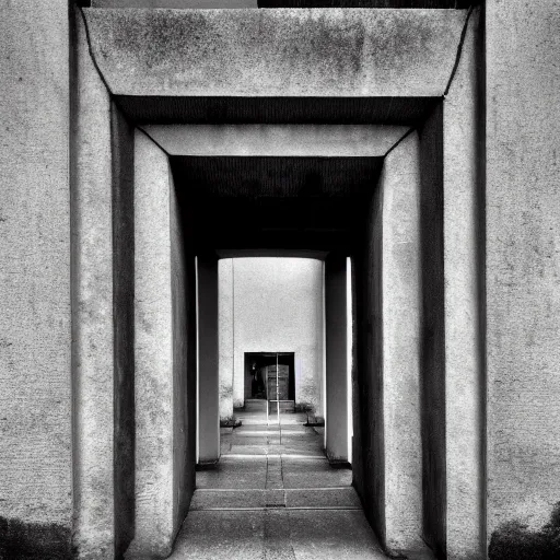Prompt: a gateway through time, brutalist, 4 k, photograph