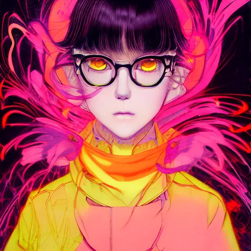 Image similar to prompt : pink and orange and yellow portrait soft light painted by james jean and katsuhiro otomo and erik jones, inspired by evangeleon anime, smooth face feature, intricate oil painting, high detail illustration, sharp high detail, manga and anime 1 9 9 9