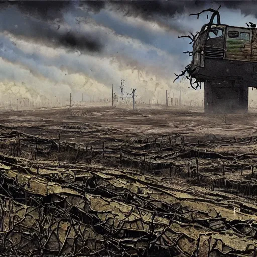 Image similar to post apocalyptic landscape by raymond briggs