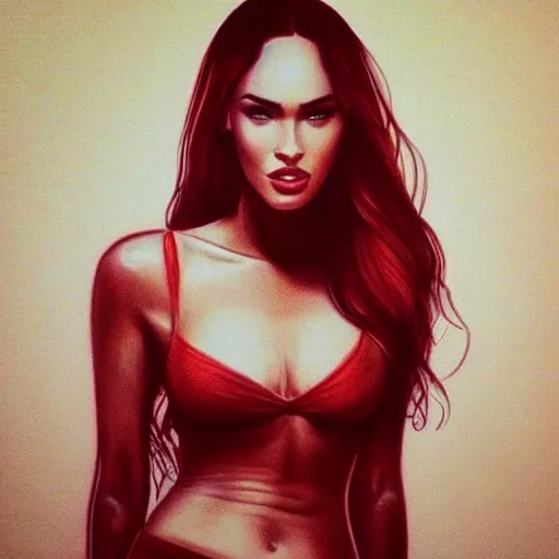 Image similar to “Beautiful Megan Fox Red pencil paintings, ultra detailed portrait, 4k resolution”