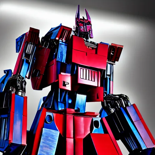 Prompt: Optimus Prime the Transformer robot made of flesh and bone