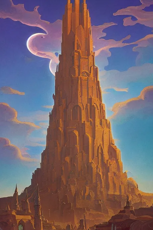 Prompt: glorious painted tower of the sun and the lost stars, by Sylvain Sarrailh and Nicholas Roerich and jean delville and Tyler Edlin, dramatic cinematic lighting , beautiful garden, ornate carved architecture, smooth, sharp focus, extremely detailed