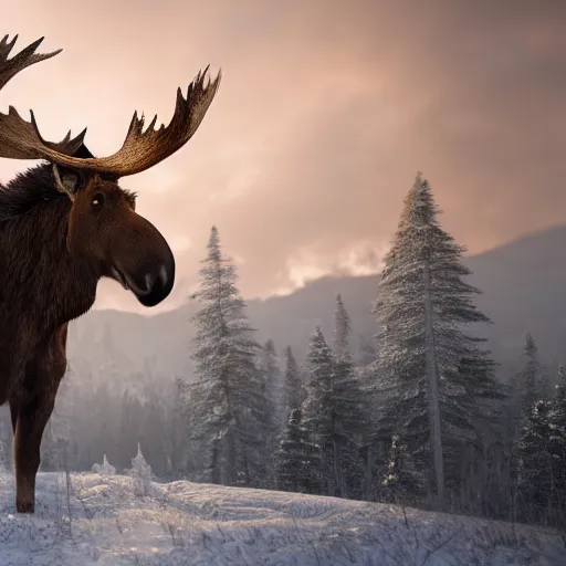 Image similar to the king of sweden riding a moose, hyperrealistic photograph, dim volumetric lighting, 8 k, octane beautifully detailed render, extremely hyper detailed, intricate, epic composition, cinematic lighting, masterpiece, trending on artstation, very very detailed, stunning, hdr, smooth, sharp focus, high resolution, award, winning photo, dslr, 5 0 mm