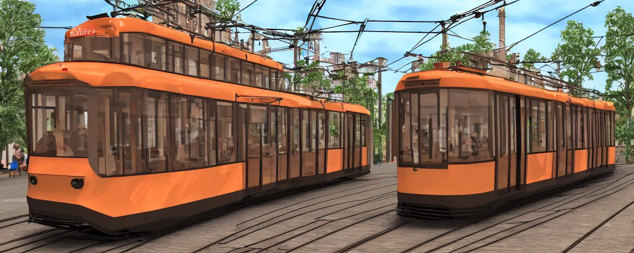 Image similar to tram made of sausage, 4k, ultra detailed, hyper realistic,