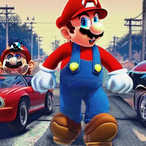 Image similar to a screen shot of mario in gta 6