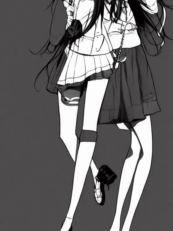 Image similar to beautiful manga high school girl, full body, grayscale comic book artstyle by tetsuo hara