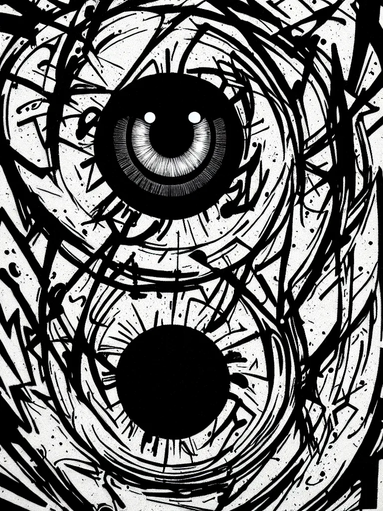 Image similar to graffiti, eye of thought, illustration, highly detailed, simple, geometric jagged lines, smooth, artstation, artwork by obey