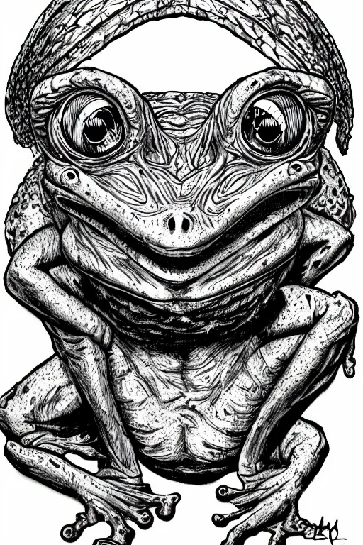 Prompt: humanoid frog warrior, toad themed, bog, symmetrical, highly detailed, digital art, sharp focus, trending on art station, kentaro miura manga art style