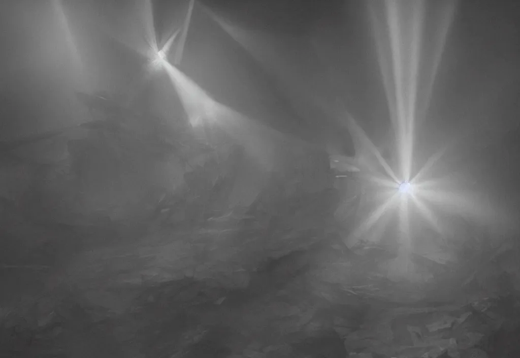 Image similar to light coming out of a bull - like kaiju starfish monster, korean film noir, korean traditional palace, fog, 4 k, video compression, video glitch, monochrome, akira kurosawa