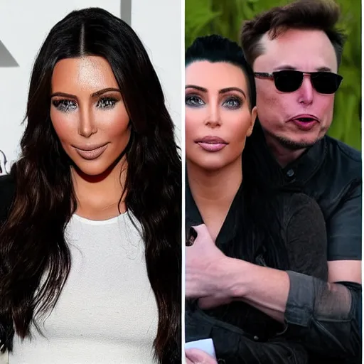 Prompt: paparazzi photo of elon musk dating kim kardashian