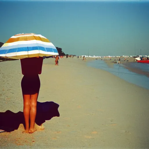 Prompt: a photo of people at the beach, by william eggleston, 1976