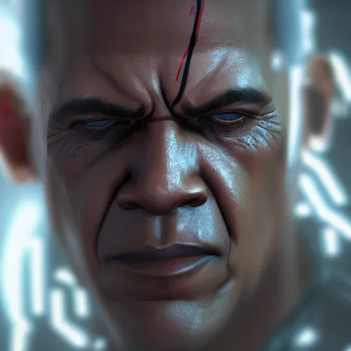 Image similar to Obama as Samuel Rodrigues from Metal Gear Rising, 40nm lens, shallow depth of field, split lighting, 4k,