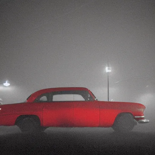 Prompt: A stunningly beautiful award-winning 8K high angle close up cinematic movie photograph of a red stop light in a spooky foggy empty lightless moonlit main intersection in an abandoned 1950s small town at night, by David Fincher and Darius Khonji. perfect composition, shot from roofline, moody low key backlit. Color palette from Seven, greens yellows and reds. 2 point perspective, high angle from 15 feet off the ground. Octane render